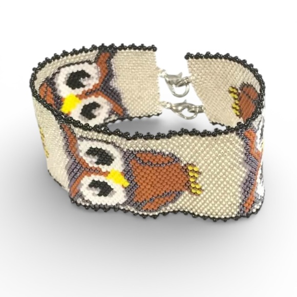 Hand Crafted 1.3mm Miyuki Seed Bead Owl Bracelet by GrandmaMia | One of a Kind - Picture 6 of 7